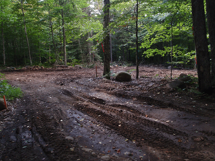 Clearing for a new pull-off on the Bear Creek Road in the Black River Wild Forest as part of the DEC reconstruction project. This cleared are is the size of a basketball court.