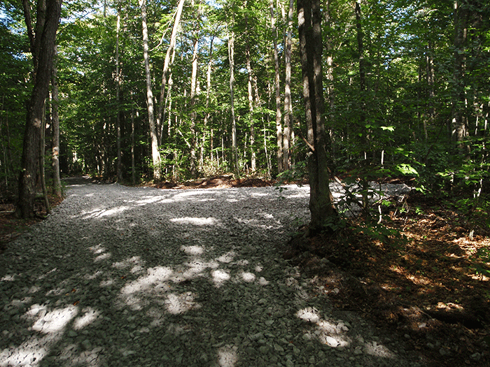 A large gravel pull-off the size of a basketball court alongside the Bear Creek Road in the Black River Wild Forest.