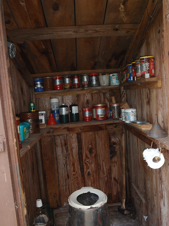 The Chub Pond Lean-to 1 outhouse is being used as a storage shed for various private supplies.