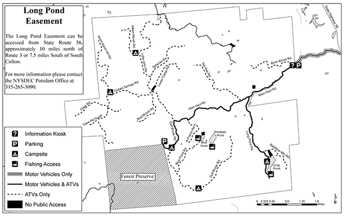 A map of the Long Pond Conservation Easement in the Town of Colton, St. Lawrence County.