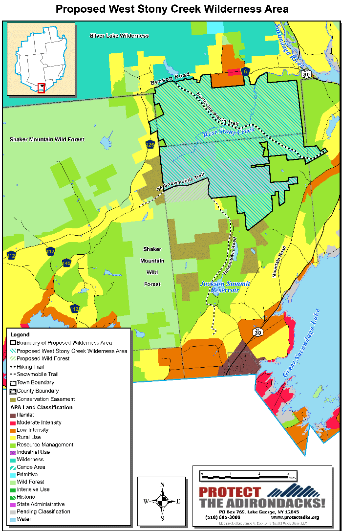 This map shows the proposed of West Stony Creek Wilderness Area in the mountains west of Northville.