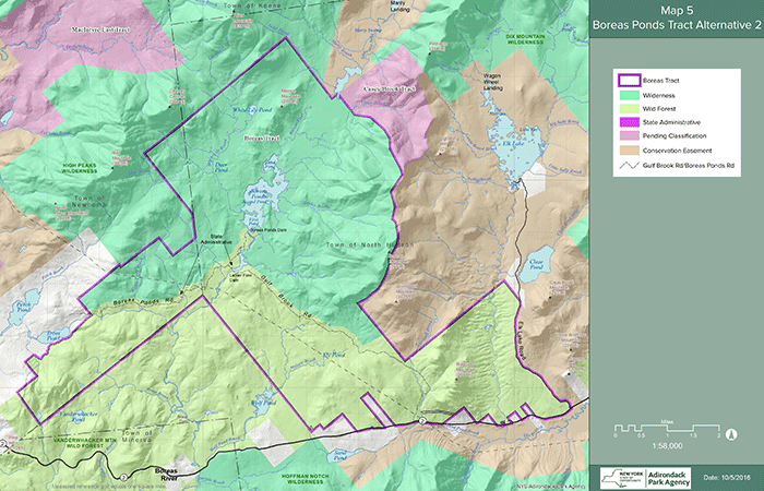 Option 2 should be modified to make the entire shoreline of the Boreas Pond Wilderness. The Gulf Brook Road should form the Wilderness-Wild Forest boundary. All lands north of the Gulf Brook Road should be Wilderness, all lands south should be Wild Forest.